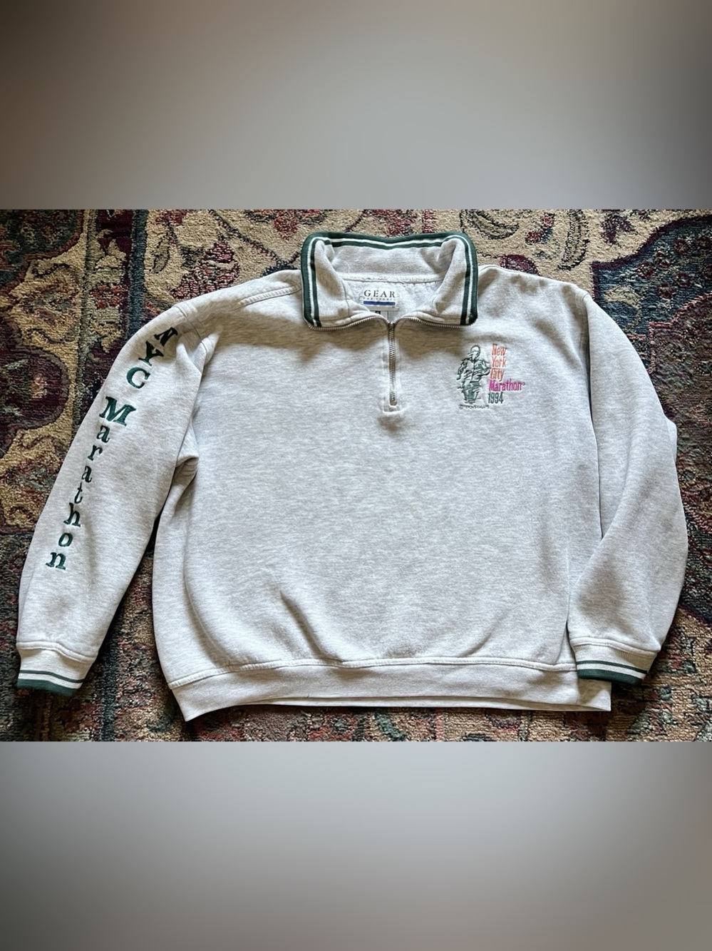 Gear for Sports Vintage 1994 NYC Marathon Quarter Zip Sweatshirt Gray Small